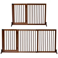 PawHut Absperrgitter Hunde Türschutzgitter Schutzgitter aus Holz Freistehendes Hundegitter mit Tür Hundeabsperrgitter Konfigurationsgitter für Kamin & Ofen Braun 113-166 x 36 x 71 cm(m-1)