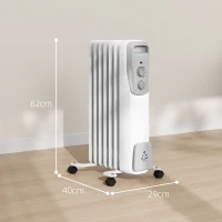HOMCOM Aquecedor a Óleo Silencioso 1500W Aquecedor Elétrico Baixo Consumo com Rodas Temperatura Ajustável para 20 m² 29x40x62 cm Branco(m-3)