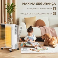 HOMCOM Aquecedor a Óleo Silencioso 1500W Aquecedor Elétrico Baixo Consumo com Rodas Temperatura Ajustável para 20 m² 29x40x62 cm Branco(m-7)