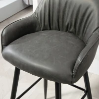 HOMCOM Set 2 Scaune de Bar din Piele Ecologică PU, Scaune Înalte cu Suport pentru Picioare, 52x53x99 cm, Gri Închis(m-8)