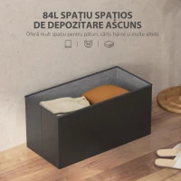 HOMCOM Bancă Cutie de Depozitare Pliabilă, Bancă Taburet cu Capac și Înveliș din Piele Ecologică, 76x38x38 cm, Negru(m-4)