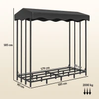 Outsunny Suport pentru Lemne de Exterior cu Acoperire, Suport Metalic Ranforsat pentru Lemne, 185x90x185 cm, Negru(m-3)