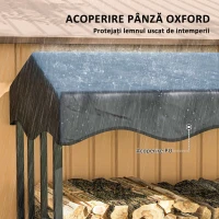 Outsunny Suport pentru Lemne de Exterior cu Acoperire, Suport Metalic Ranforsat pentru Lemne, 185x90x185 cm, Negru(m-5)