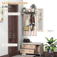 Homcom Set Hol 3 Piese – Dulap Pantofi, Cuier cu Oglinda, Design Lemn(m-4)