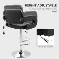 HOMCOM Scaun de Bar cu Spătar și Brațe, Scaun Modern de Bucătărie Rotativ cu Înălțime Reglabilă, 61x50x94-114 cm, Negru(m-4)