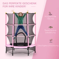 HOMCOM Trampoline voor Kinderen, Ø140 cm, met Veiligheidsnet, Binnen en Buiten, Staal, Kunststof, Tot 50 kg, Roze(m-7)