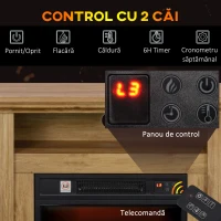 HOMCOM Șemineu Electric cu Efect de Flăcări 3D și Raft, Șemineu Electric cu Oprire Automată, 81,5x30x76,2 cm, Maro(m-5)