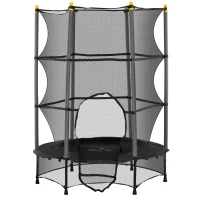 HOMCOM Kindertrampoline, Ø140 cm met Veiligheidsnet, geschikt voor binnen en buiten, Staal, Kunststof, Belastbaar tot 50 kg, Zwart(m-1)