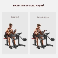 SPORTNOW Bancă Multifuncțională 2 în 1 pentru Curl și Triceps, Bancă de Fitness cu Scaun Reglabil, 105x95x80 cm, Negru(m-4)