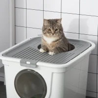 PawHut Litieră Închisă pentru Pisici cu 2 Intrări, cu Tavă și Lopățică, Litieră Acoperită din Plastic, 44x55x39 cm, Alb(m-8)
