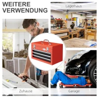 DURHAND Gereedschapskist met 3 laden, 1 vak, robuuste stalen sloten, 45 x 24 x 27 cm, Rood(m-6)