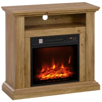 HOMCOM Șemineu Electric cu Efect de Flăcări 3D și Raft, Șemineu Electric cu Oprire Automată, 81,5x30x76,2 cm, Maro(m-1)