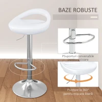 HOMCOM Set 2 Scaune de Bar Rotative cu Suport pentru Picioare și Înălțime Reglabilă, 46x41x76-96 cm, Alb(m-5)