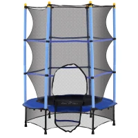 HOMCOM Kindertrampoline, Ø140 cm, met Veiligheidsnet, Binnen en Buiten, Staal, Kunststof, Tot 50 kg Belastbaar, Blauw(m-1)