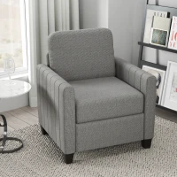 HOMCOM Modern Boxy Linen-Look Armchair - Light Grey(m-2)