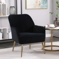 Freizeitstuhl mit Bezug in Samtoptik, Ergonomisches Design, 64x72,8x77,9 cm, Schwarz(m-1)