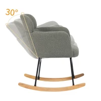 Schaukelstuhl mit Fußhocker, Höhe 82 cm, Sitzbreite 45 cm, stabiler Kautschukholzrahmen, ergonomische Polsterung, Grau(m-7)