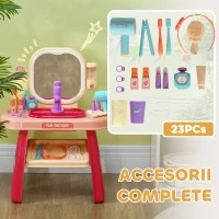 AIYAPLAY Masă de Toaletă pentru Fetițe 3-6 Ani cu Oglindă din Acrilic și Robinet, Jucărie pentru Copii din Plastic, 55x29x71 cm, Roz(m-8)