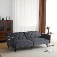 Modern Sofa Couch with Storage Pockets, Removable Armrests, Button-Tufted Recliner Couch, 191L x 85W x 80H cm, Dark Gray(m-8)