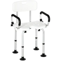 HOMCOM Height Adjustable Shower Stool for the Elderly and Disabled with Back, Shower Chair with Flipped Padded Arms and Suction Foot Pads, White(m-11)