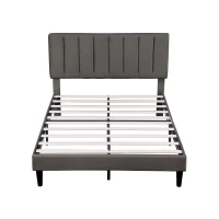 Headboard Adjustable Velvet Double Bed Base with Noise-Free Design, Double Wooden Bedframe for Bedroom, 194L x 140W x 110H cm, Grey(m-11)