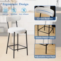 Set of 6 Bar Stools with Back, Cushioned Seats, Steel Legs, Upholstered Kitchen Stools for Dining Room, Cafe, 41.5L x 48W x 92H cm, Cream White(m-5)