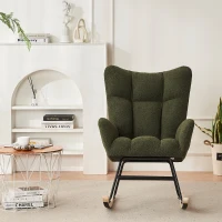 Moderner Schaukelstuhl mit hoher Rückenlehne und Armlehnen, bequemer samtartiger Stoff, geeignet für Wohnzimmer, Schlafzimmer und Innenhöfe, 62,9x95,7x90,9cm, Grün(m-4)