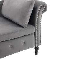 Luxious Designed Velvet Chaise Sofa Bed with Storage, Rectangle Cushion, Button-Tufted Lounge Chair for Bedroom, 144L x 62W x 69H cm, Grey(m-9)