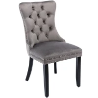 Modern Velvet Dining Chairs Set of 6 with Wooden Legs, Tufted Backrest, Accent Chairs for Dining Room, Living Room, 51L x 63.5W x 98H cm, Grey(m-12)