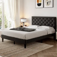 Upholstered Velvet Double Bed Base with Adjustable Wood Headboard, Solid Wood Slats, Easy Assembly, 193L x 141W x 110H cm, Black(m-7)