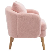 Teddy Velvet Armchair with Extra Thick Cushion, Solid Wood Legs, Modern Cozy Lounge Chair for Living Room, 72L x 71W x 79H cm, Pink(m-12)