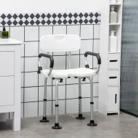 HOMCOM Height Adjustable Shower Stool for the Elderly and Disabled with Back, Shower Chair with Flipped Padded Arms and Suction Foot Pads, White(m-10)