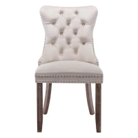 Set of 4 Velvet Upholstered Dining Chairs with High Back and Brushed Wood Legs, Tufted Kitchen Lounge Chairs, 51L x 63.5W x 98H cm, Beige(m-10)