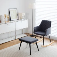 Fauteuil à bascule 84 cm de hauteur avec une assise de 43 cm de largeur, inclus repose-pieds 51,5x40x39 cm, cadre en bois d'hévéa robuste, ergonomiquement conçu, Gris(m-5)