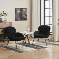 Ankleidestuhl mit samtartigem Bezug und Metallbeinen, moderner Freizeitstuhl für Wohnzimmer und Schlafzimmer, 74,1×77,9×81 cm, Schwarz(m-4)
