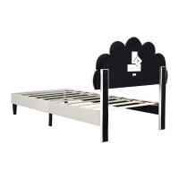 3FT Single Upholstered Velvet Bed Frame with Adjustable Petal Headboard, No Box Spring Needed, Easy Assembly, 194L x 107W x 107H cm, Beige(m-13)