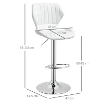 HOMCOM Set 2 Scaune Înalte cu Înălțime Reglabilă, Șezut Ergonomic și Suport pentru Picioare, 47x51,5x92-114 cm, Alb(m-3)