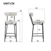 Set of 6 Bar Stools with Back, Cushioned Seats, Steel Legs, Upholstered Kitchen Stools for Dining Room, Cafe, 41.5L x 48W x 92H cm, Cream White(m-3)