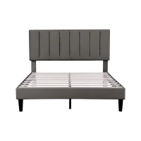 Headboard Adjustable Velvet Double Bed Base with Noise-Free Design, Double Wooden Bedframe for Bedroom, 194L x 140W x 110H cm, Grey(m-2)