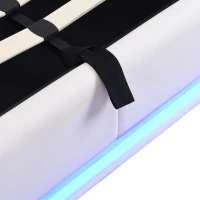 4FT6 Double Ottoman Lift Storage Upholstered Bed Frame with LED Lighting, Gas Lift Storage, 195L x 139W x 113H cm, White(m-10)