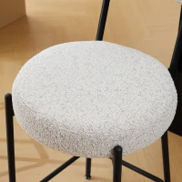 Set of 4 Upholstered Boucle Chairs with Curved Back and Steel Legs, Bar Stools for Kitchen, Dining Room, 41.5L x 48W x 92H cm, Cream White(m-10)