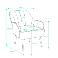 Freizeitstuhl mit Bezug in Samtoptik im 2er-Set, Ergonomisches Design, 64x72,8x77,9 cm, Orange(m-3)