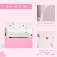HOMCOM Bancă Depozitare Jucării 2 în 1 din Lemn, Ladă de Depozitare cu Spătar pentru Copii de 3-6 Ani, 60x30x50 cm, Roz(m-4)