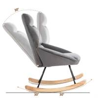 Chaise à bascule ergonomique avec repose-pieds, 97 cm de hauteur, largeur d'assise 48 cm, cadre en bois de caoutchouc, supporte jusqu'à 113 kg, Gris(m-6)