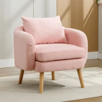 Teddy Velvet Armchair with Extra Thick Cushion, Solid Wood Legs, Modern Cozy Lounge Chair for Living Room, 72L x 71W x 79H cm, Pink(m-1)