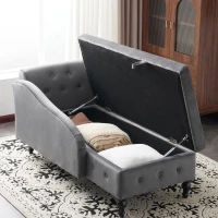 Luxious Designed Velvet Chaise Sofa Bed with Storage, Rectangle Cushion, Button-Tufted Lounge Chair for Bedroom, 144L x 62W x 69H cm, Grey(m-7)