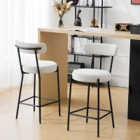 Set of 6 Bar Stools with Back, Cushioned Seats, Steel Legs, Upholstered Kitchen Stools for Dining Room, Cafe, 41.5L x 48W x 92H cm, Cream White(m-7)