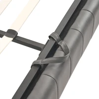 Upholstered Double Bed with Storage, LED Lighting, Channel Tufted Headboard, Modern PU Leather Ottoman Bed, 201L x 147W x 114H cm, Grey(m-11)