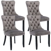 Set of 4 Modern Upholstered Velvet Dining Chairs with Solid Wood Legs and Tufted Backrest, 51L x 63.5W x 98H cm, Grey(m-2)