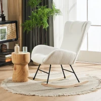 Fauteuil à bascule de loisirs avec dossiers ergonomiques et accoudoirs porteurs, en velours Teddy confortable, Blanc(m-5)